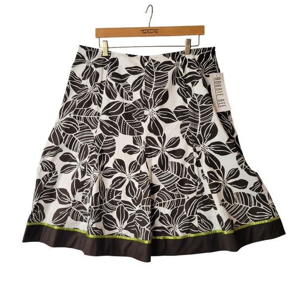 Robbie Bee Dresses & Skirts - Robbie‎ Bee Y2K Floral Print Skirt A-Line Brown Green Trim Cotton Sz 14 Friends